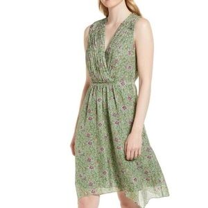 Nordstrom Signature 100% Silk Green Garden Floral Hankerchief Hem Dress size 4